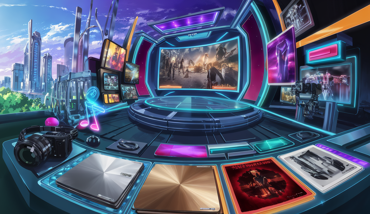 Illustration dynamique représentant des annonces musicales et cinéma en 2025