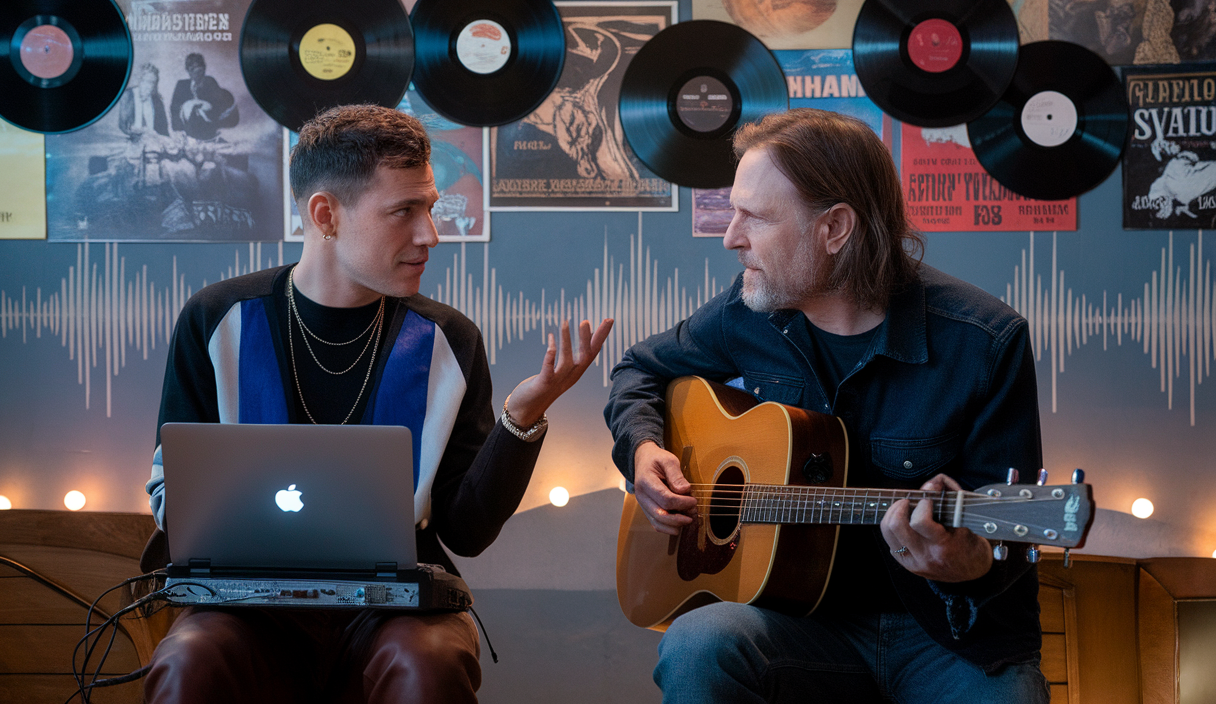 Une représentation visuelle de la créativité et de l'authenticité en musique selon Kneecap et Jeff Tweedy.