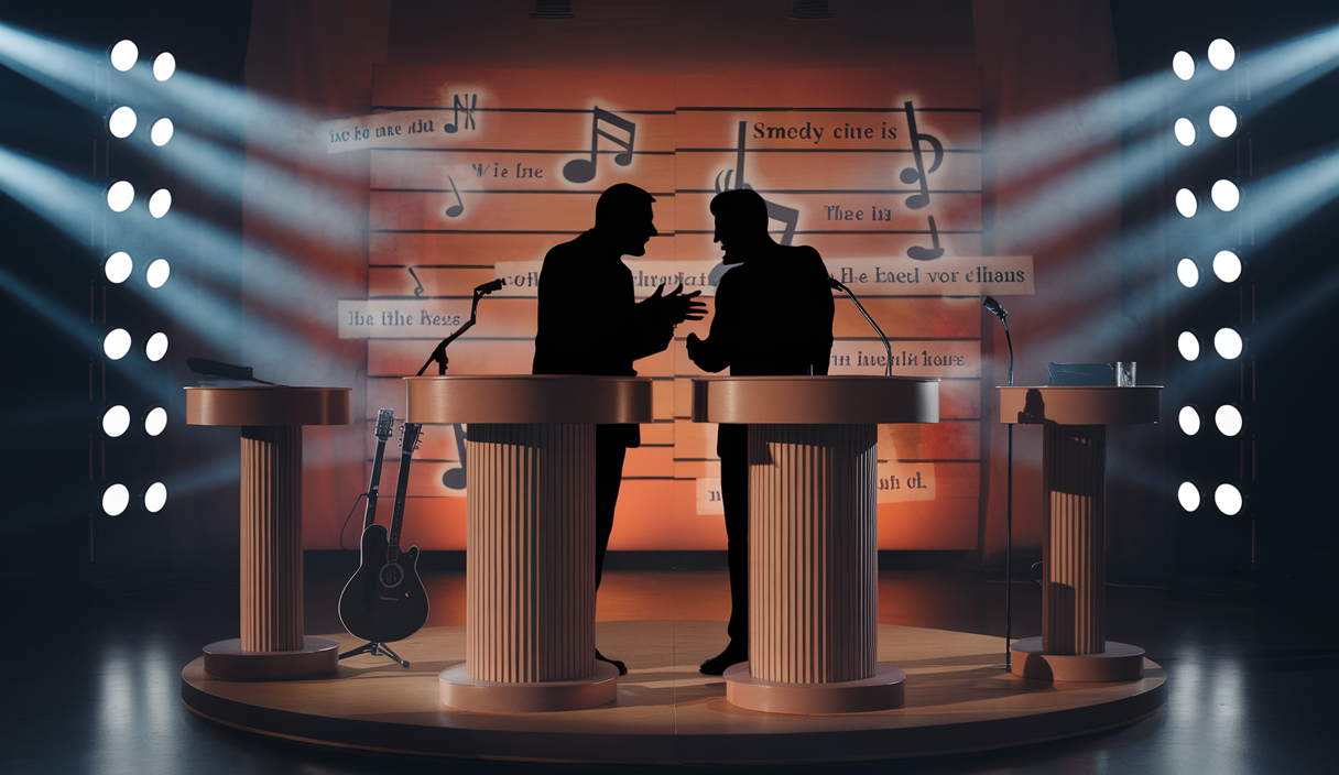 Illustration symbolique du débat sur la censure dans la musique et la comédie