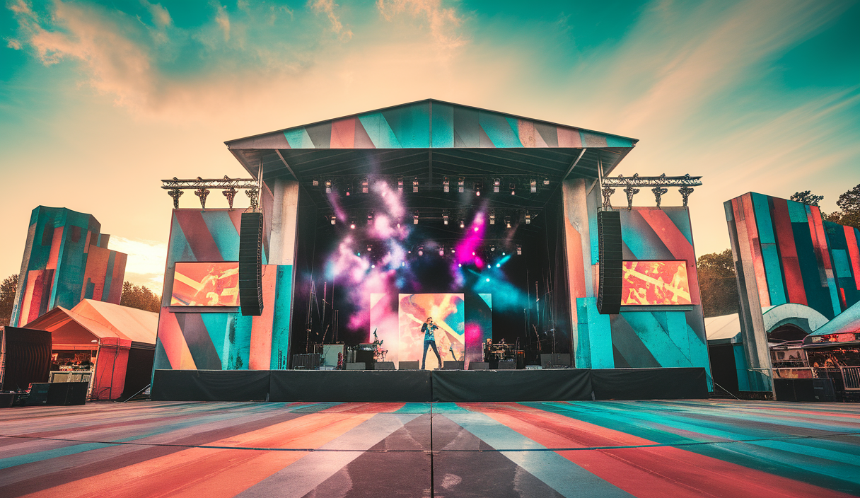 Affiche vibrante de festivals musicaux 2025 avec dynamisme et couleurs éclatantes