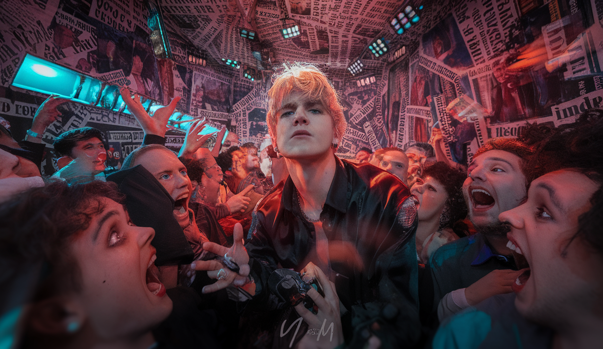 Visuel captivant illustrant l'influence des scandales sur la musique et la culture pop