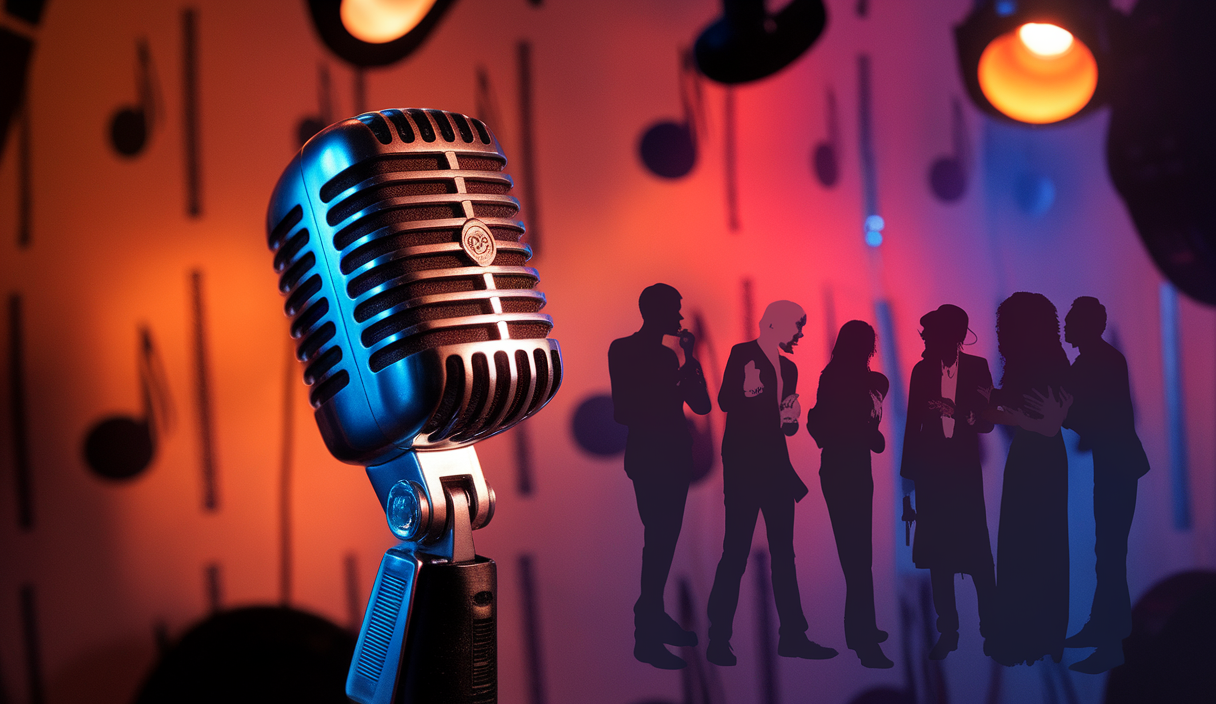 Illustration colorée d'un podcast culturel sur la musique