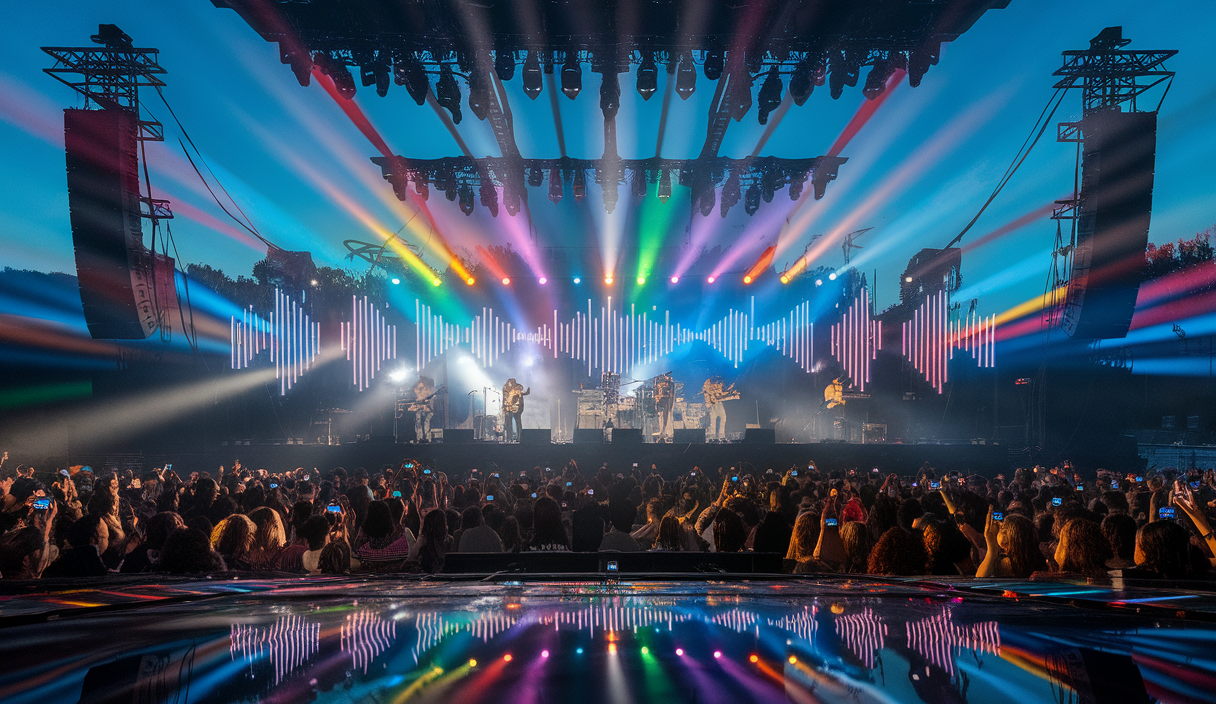 Exploration visuelle des festivals et livestreams révolutionnant l'accès à la musique.