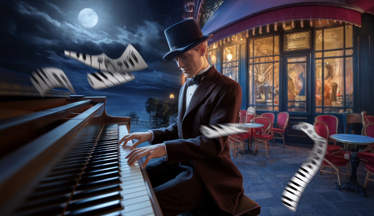 Image immersive représentant l'univers unique et révolutionnaire du compositeur Erik Satie.