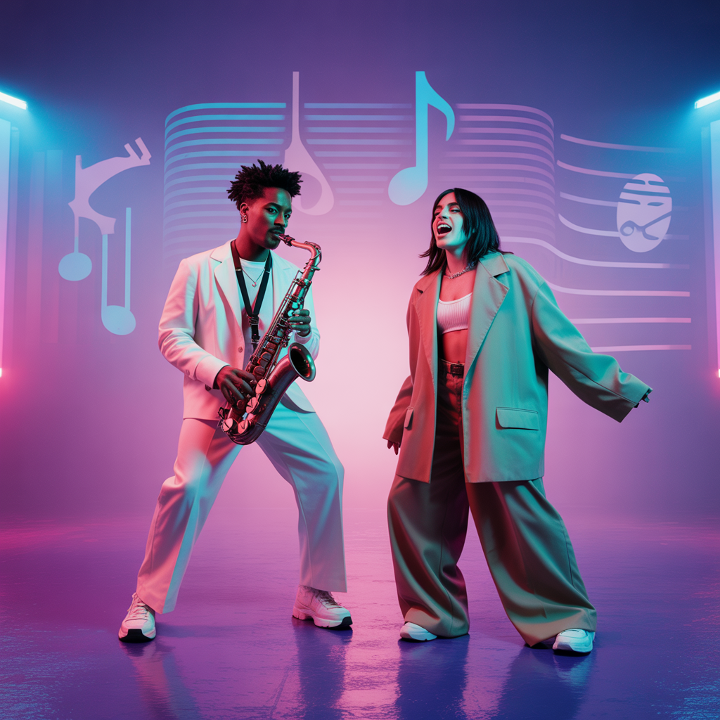 André 3000 et Billie Eilish sur scène, symbolisant l'impact musical actuel