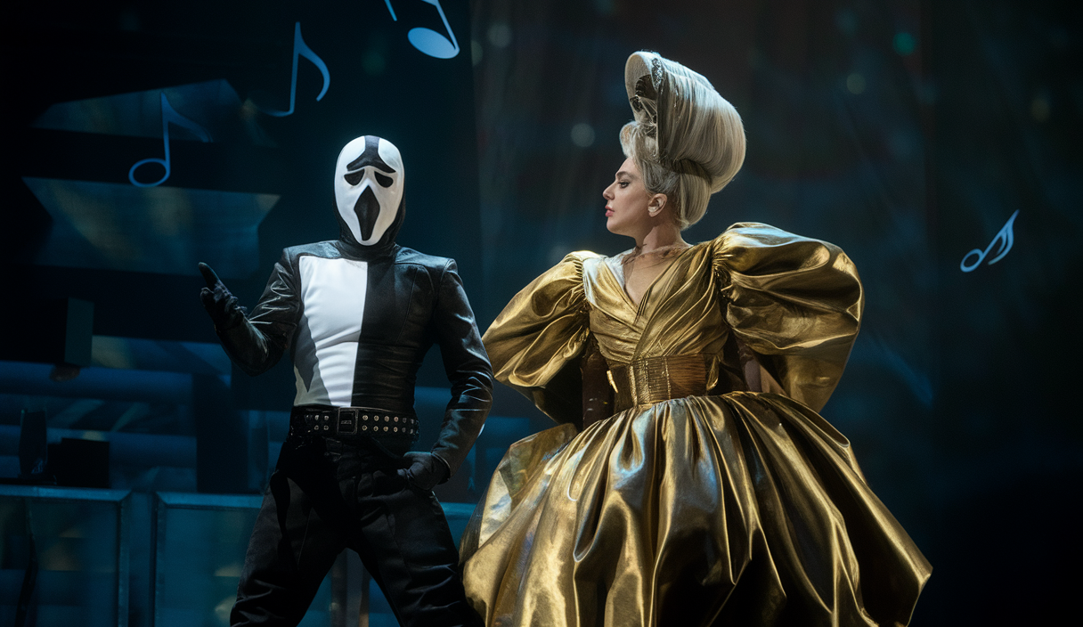 Représentation artistique de Ghost et Lady Gaga marquant l'histoire de la musique