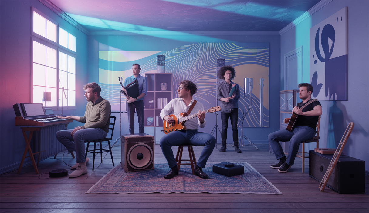 Illustration créative représentant l'indépendance artistique dans la production musicale.
