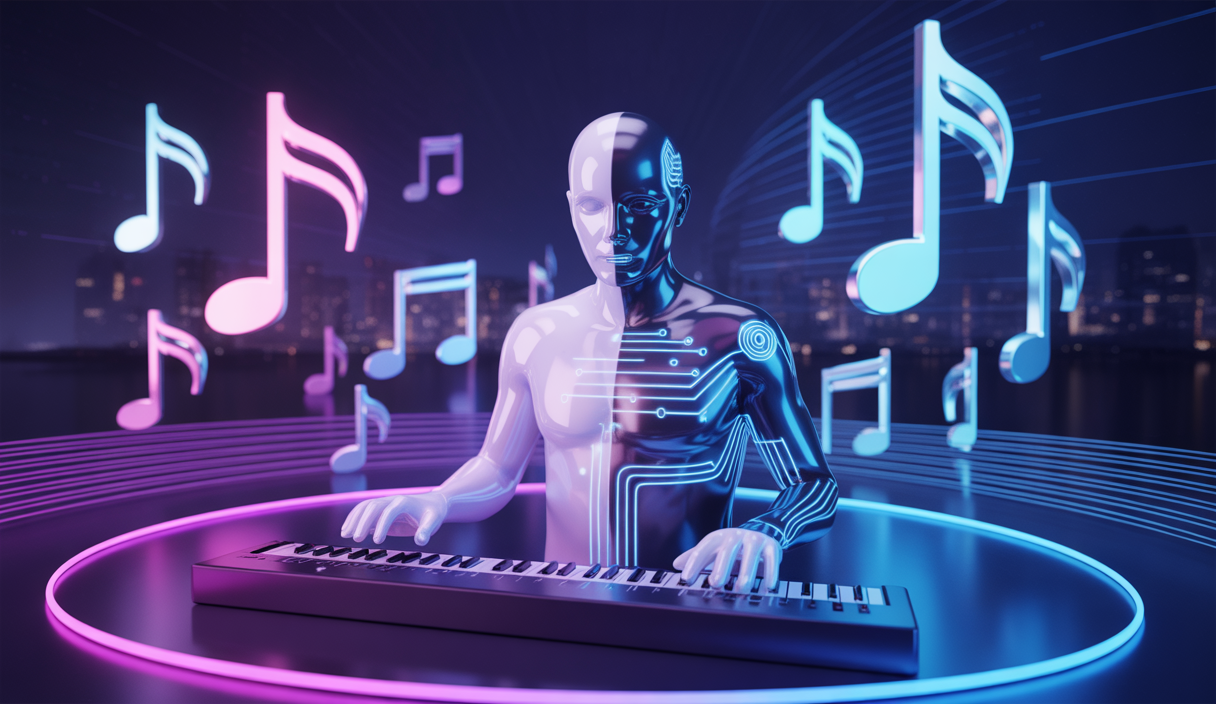 Représentation de l'impact de l'IA sur la musique en 2025