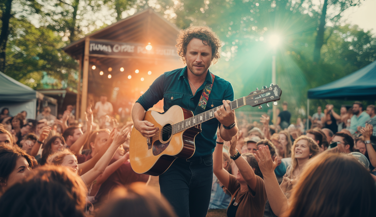 Luke Combs enchantant la foule au Newport Folk Festival 2025