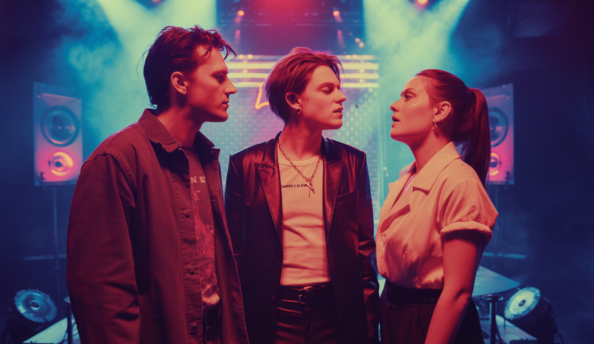 Illustration vibrante des artistes Yungblud, Fiona Apple, Parkway Drive, représentant l'énergie des concerts majeurs de mai 2025.