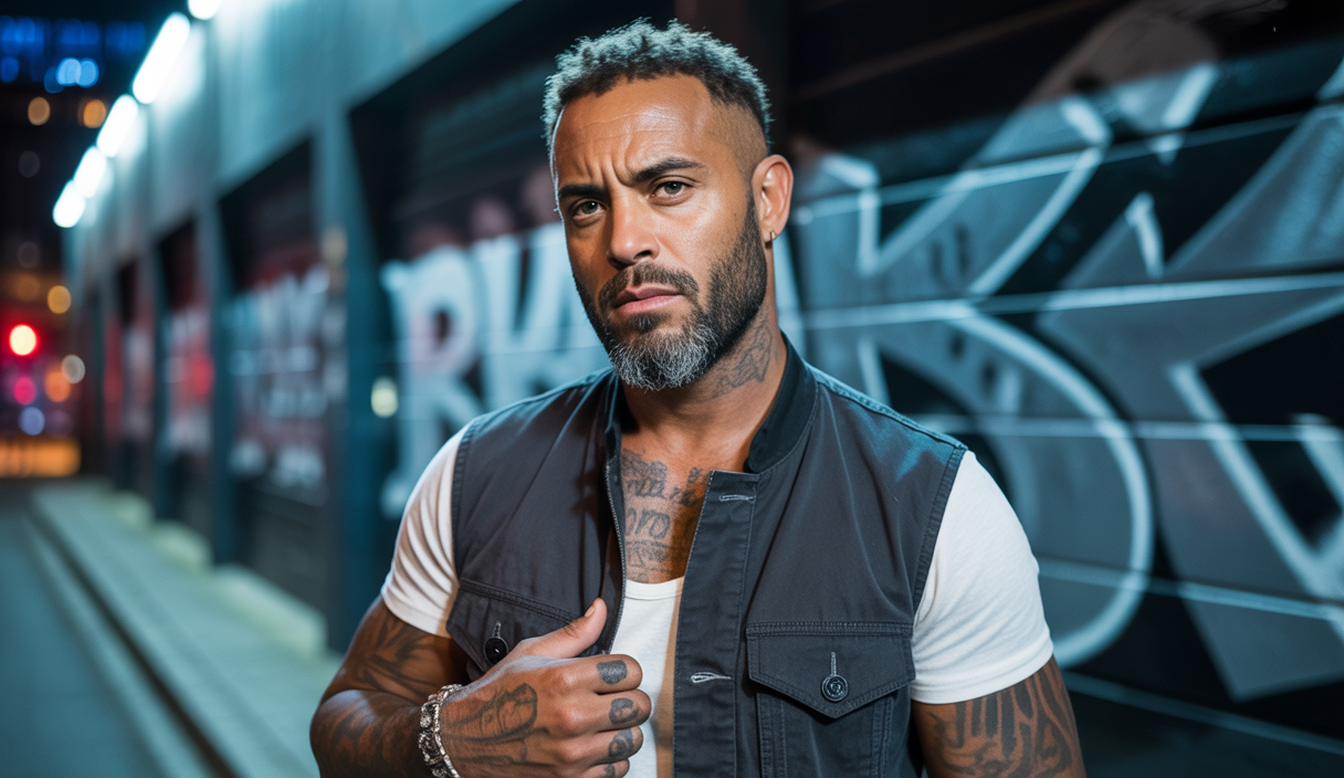 Le rappeur français Booba pose avec une attitude confiante devant un fond urbain sombre, annonçant la sortie de son nouveau single 'DD' en 2025 avec un teaser vidéo captivant.