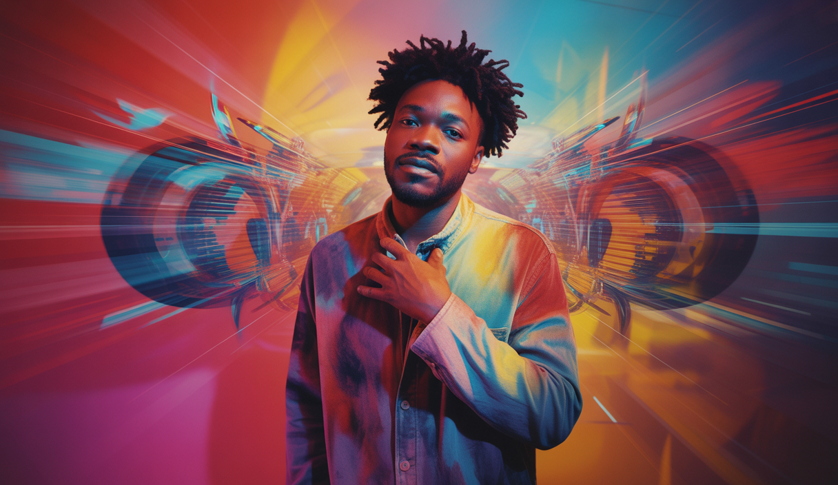Désiré Doué exprimant sa créativité musicale avec des visuels dynamiques