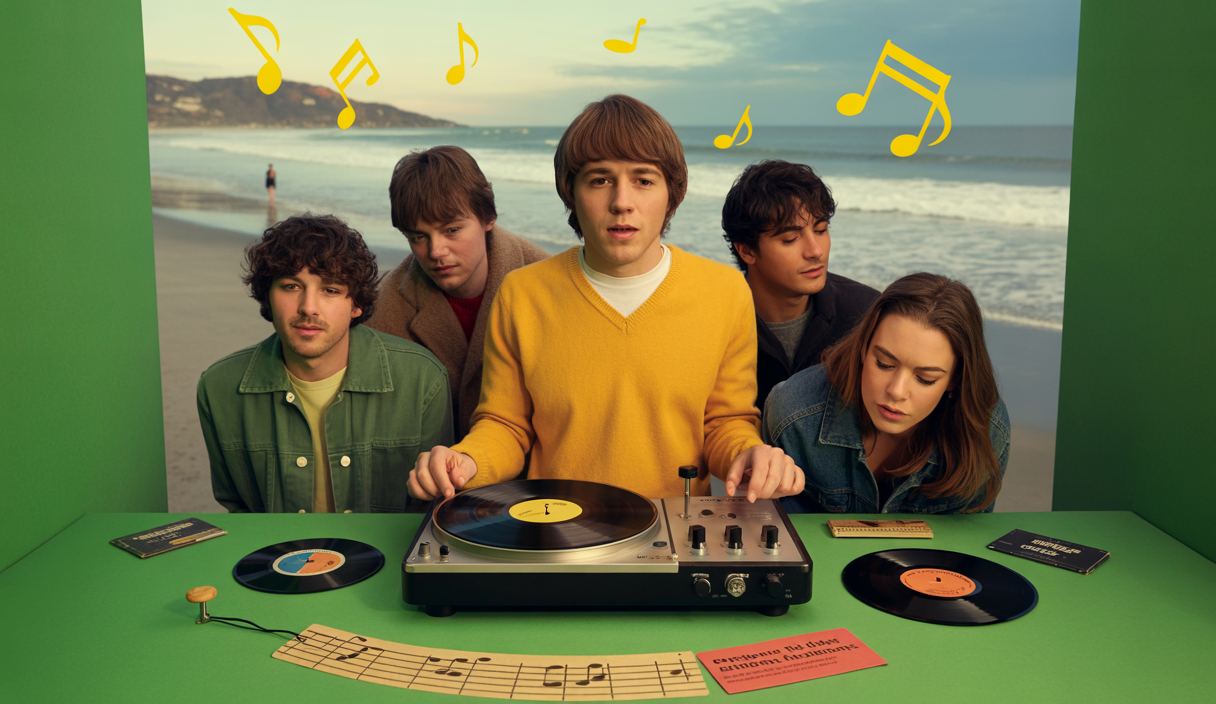 Illustration vibrant de l'album 'Pet Sounds' de Brian Wilson, encapsulant son héritage musical.