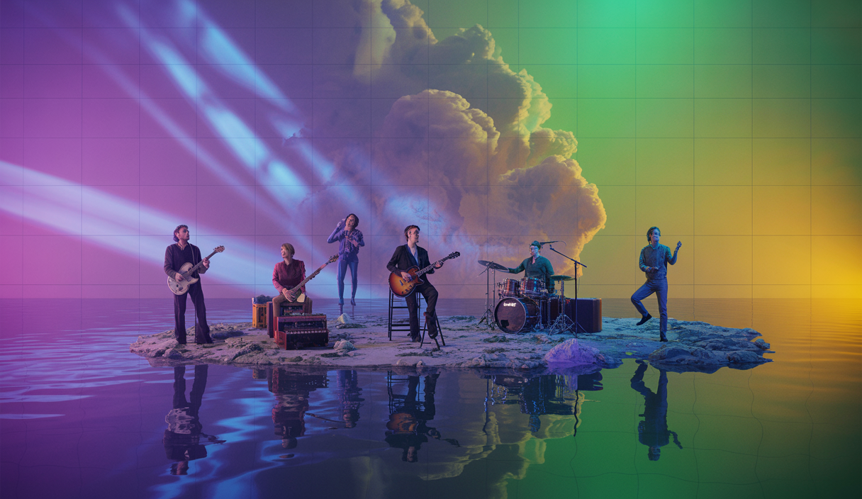 Illustration vibrante d'un univers psychédélique rock et orchestral