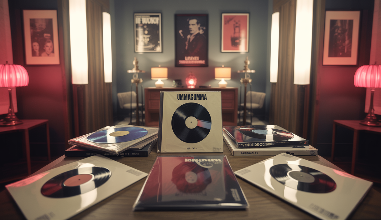 Collection de vinyles rares avec des albums précieux et une ambiance musicale émouvante