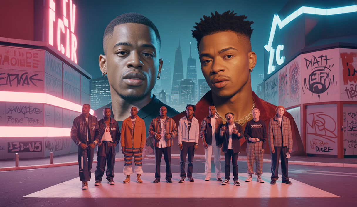Portrait dynamique de REMA et IAM représentant la diversité et la vitalité du rap français en 2025