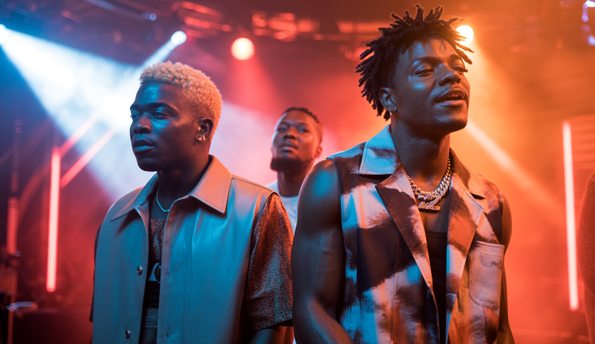 Davido, Omah Lay et Ishikawa sur scène lors de l'Afro-Club 2025, célébrant la musique africaine avec énergie et créativité