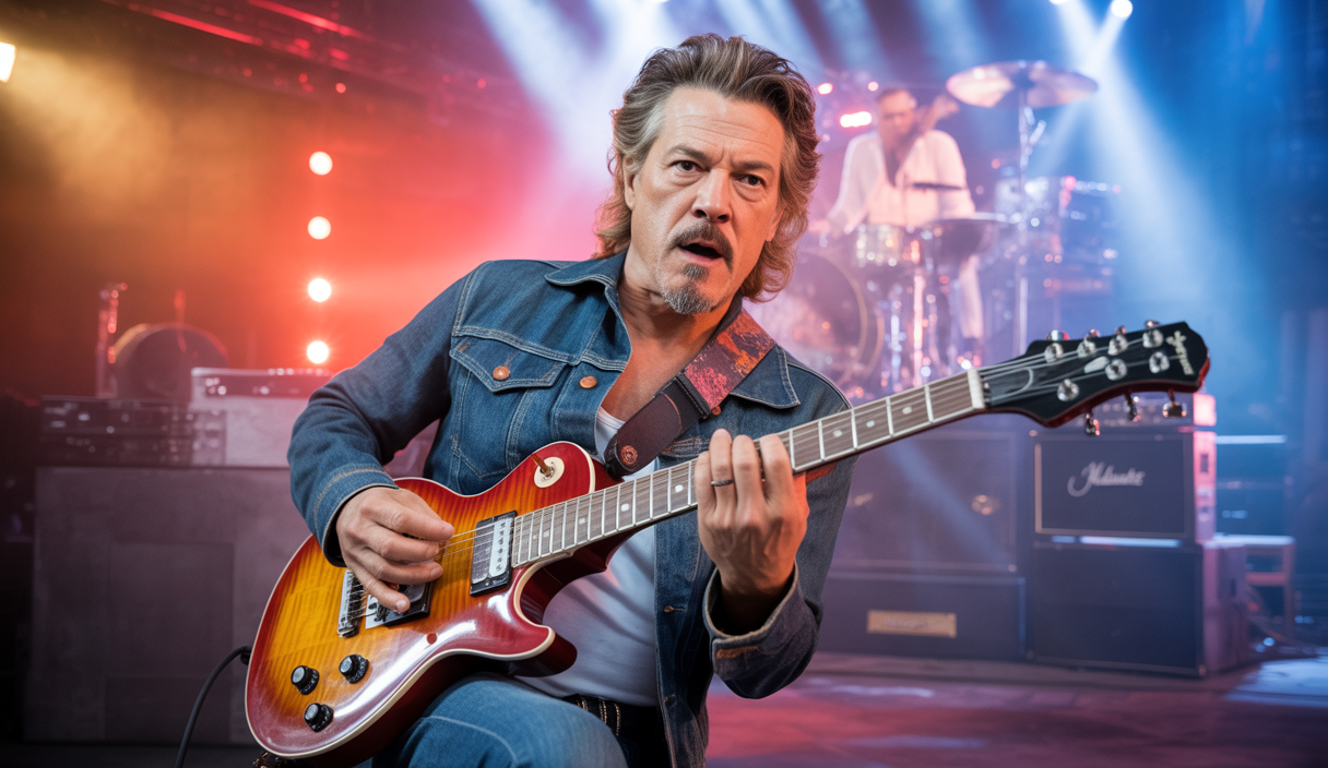 Eddie Van Halen jouant de la guitare électrique avec la technique de tapping