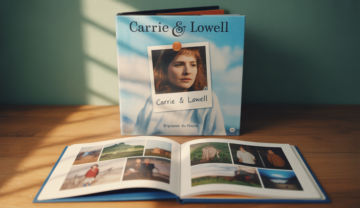 Pochette de l'édition anniversaire 10 ans de l'album Carrie & Lowell de Sufjan Stevens avec livret d'art et vinyles bleus et blancs
